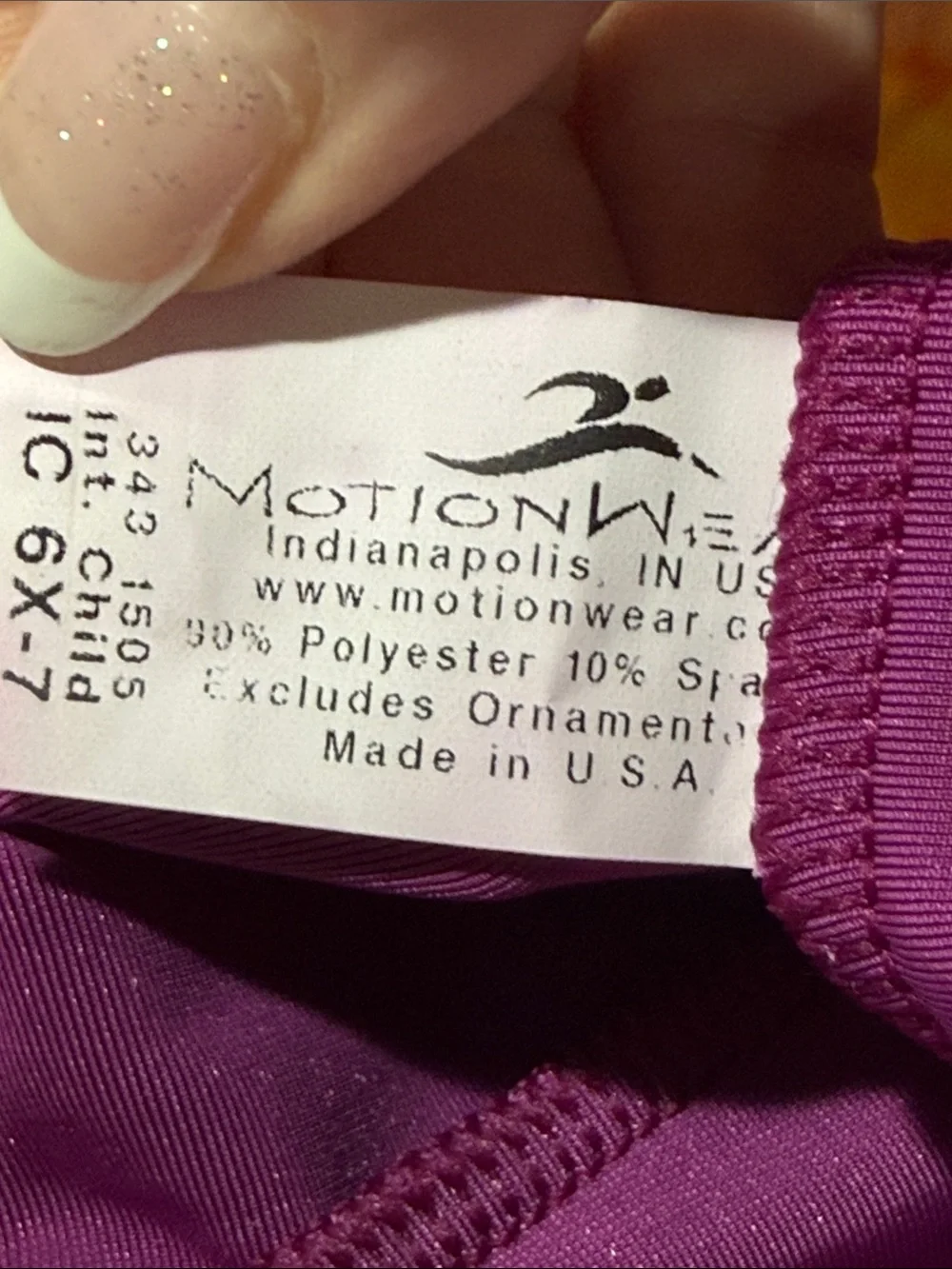 Motionwear Girls Orange Print & Purple Velvet Gymnastics Leotard Sz 6X 7 b77